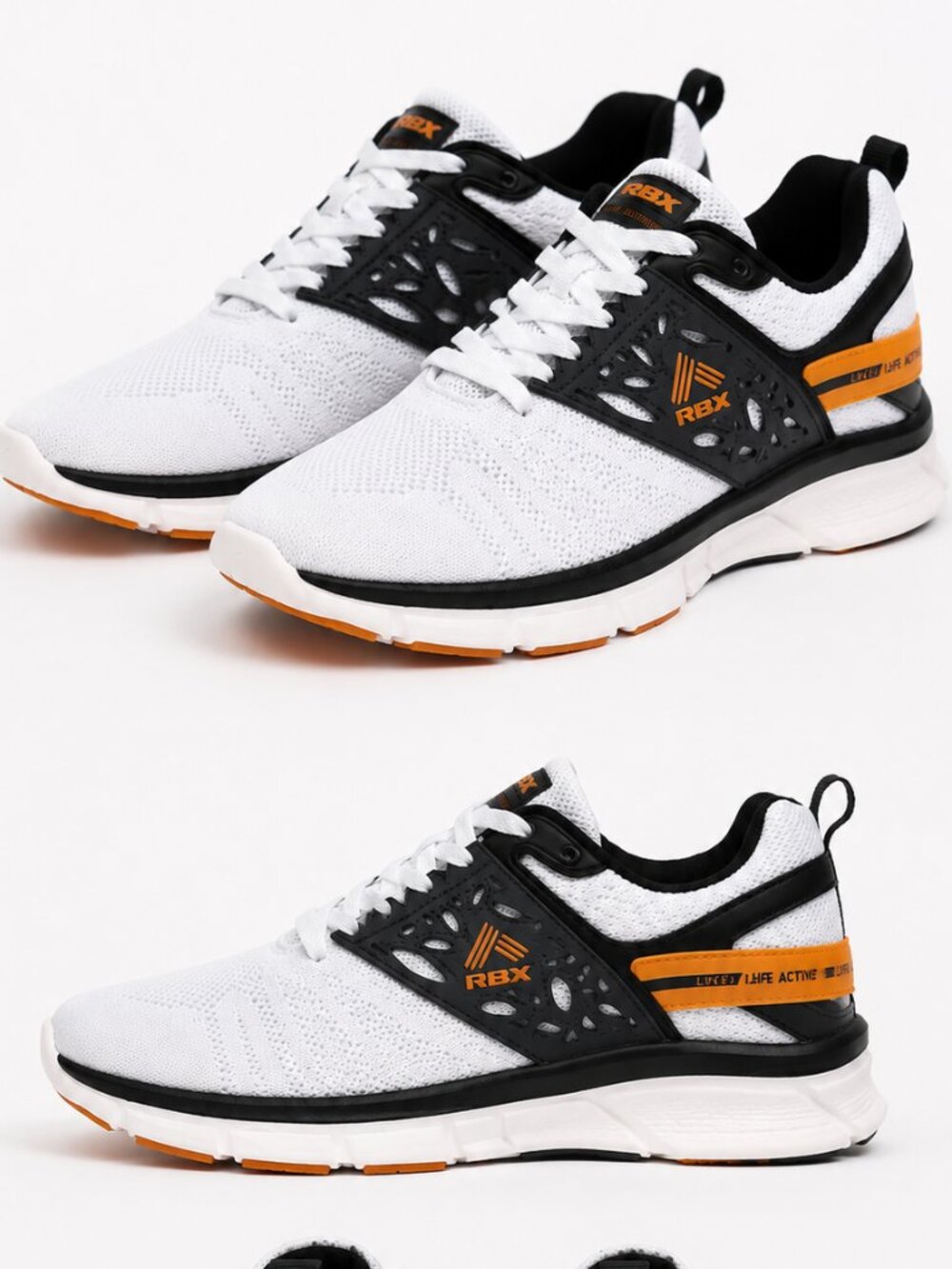 RBX Athletic Running Sneakers White Black Orange Mesh Trainers Men’s US 10.5